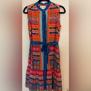 SALONI Blue Multi-Color Patterned Button Dress